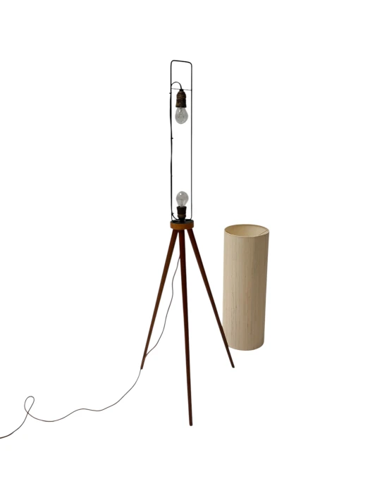 Mid-Century Modern Teak Tripod Floor Lamp with Reupholstered Shade